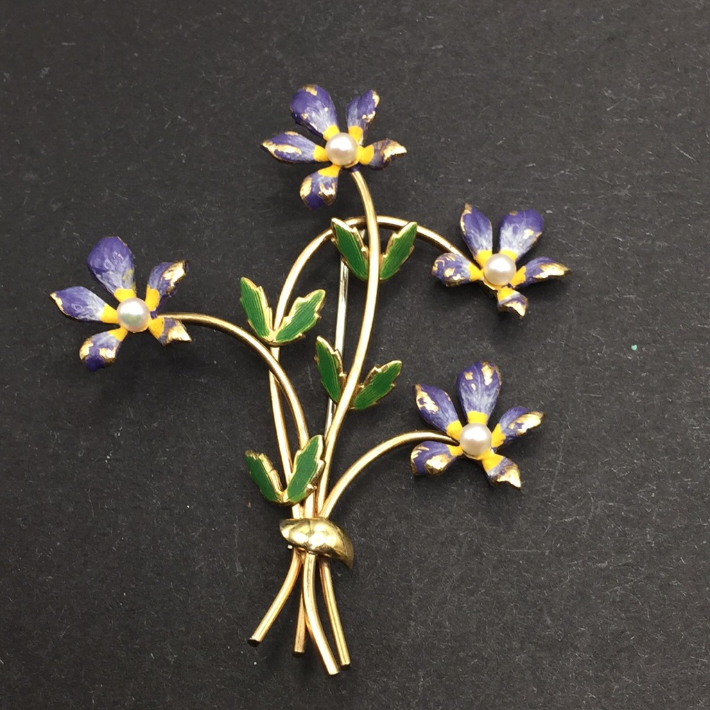 Vintage Krementz Enamel Flower Brooch